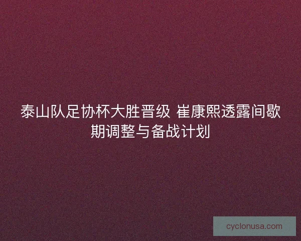 泰山队足协杯大胜晋级 崔康熙透露间歇期调整与备战计划